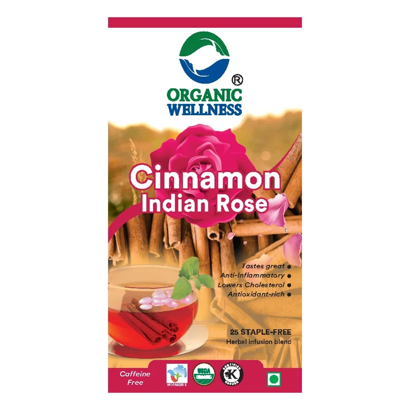 Organic Wellness Cinnamon Indian Rose Tea – Fragrant & Soothing – 25 Teabags