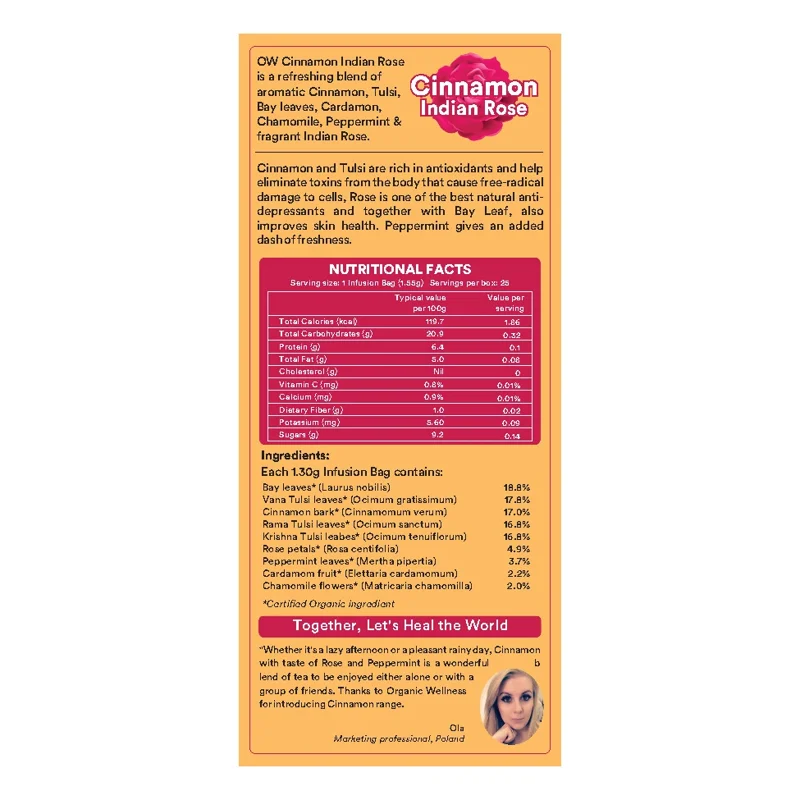 Organic Wellness Cinnamon Indian Rose Tea – Fragrant & Soothing – 25 Teabags thumbnail
