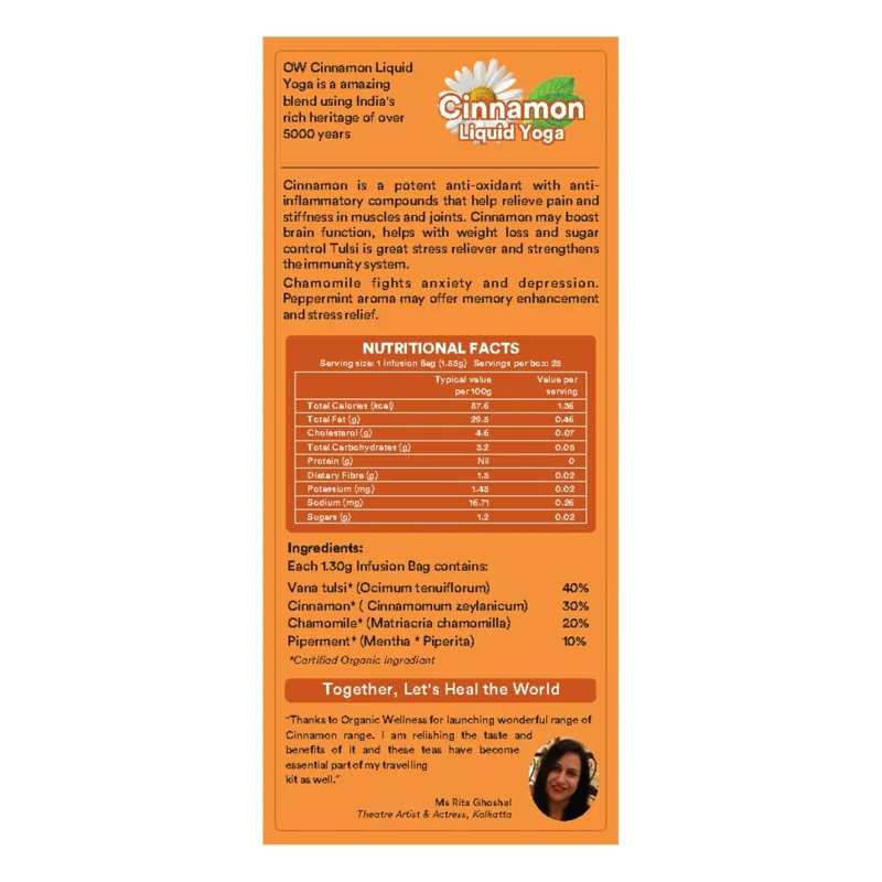 Organic Wellness Cinnamon Liquid Yoga Tea – Certified Organic – Calming & Balancing – 25 Teabags thumbnail
