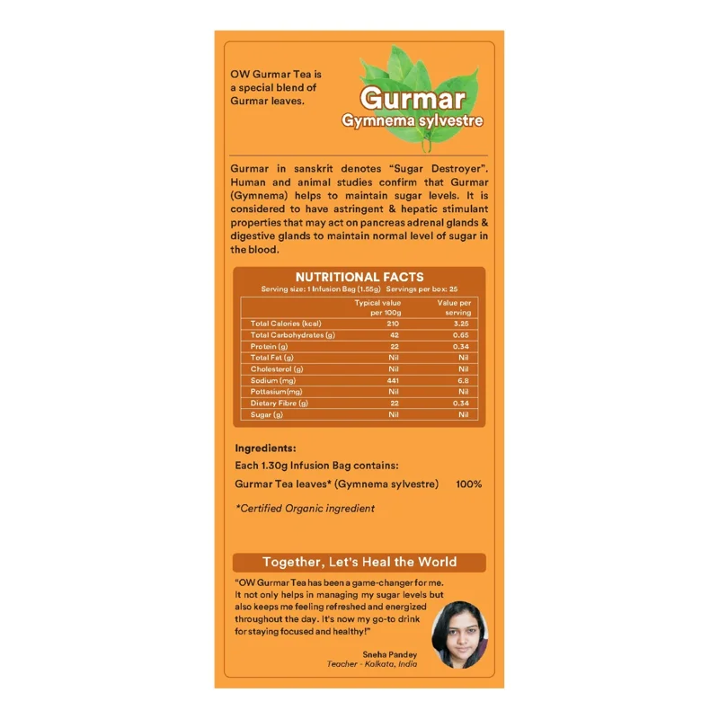 Organic Wellness Gurmaar Gymnema Sylvestre Tea – Certified Organic – Blood Sugar Support – 25 Teabags thumbnail
