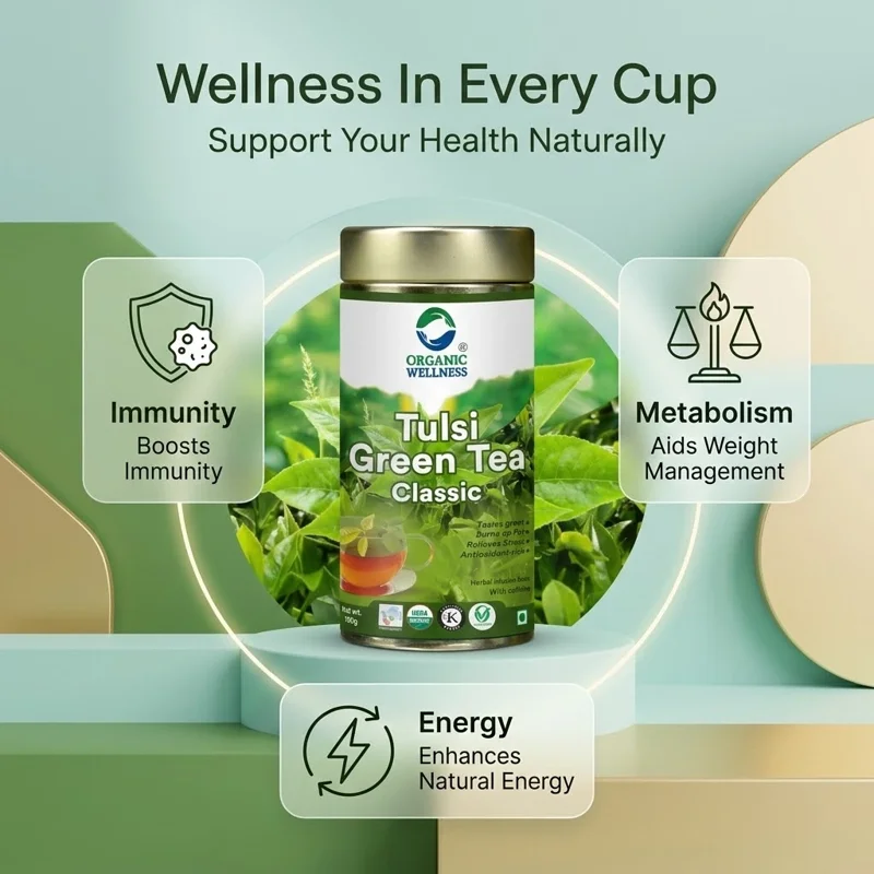 Organic Wellness Tulsi Green Tea Classic 100g Tin – Certified Organic – Antioxidant Rich thumbnail