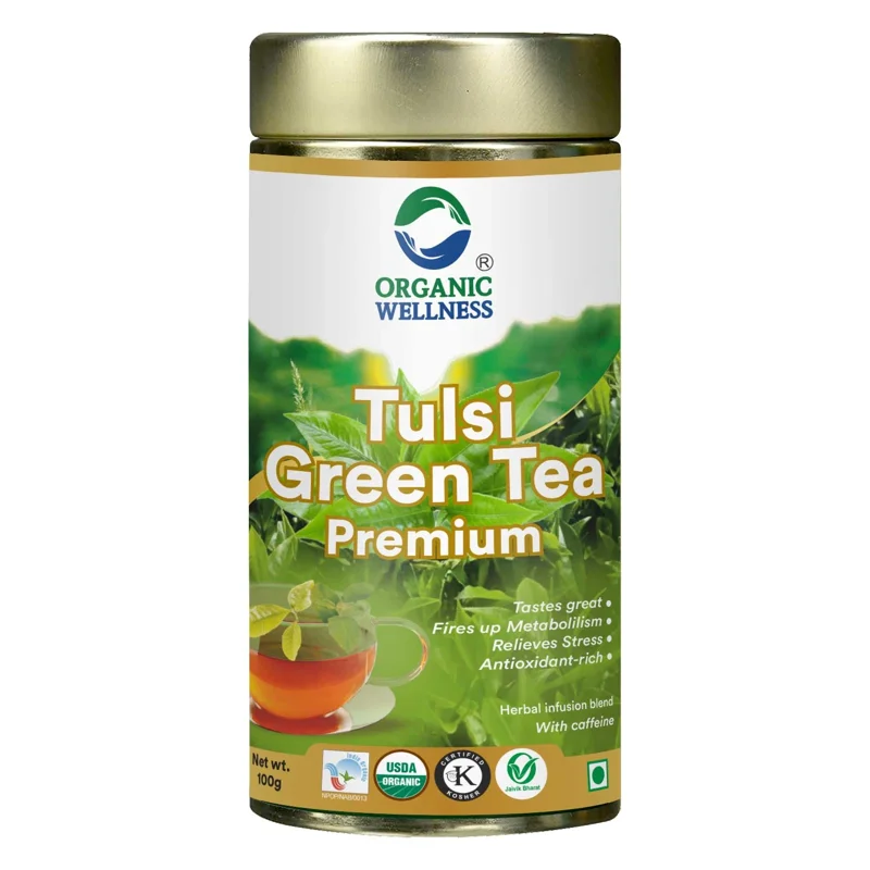 Organic Wellness Tulsi Green Tea Premium – Certified Organic – Rich in Antioxidants, Weight Management – 100 g Tin thumbnail