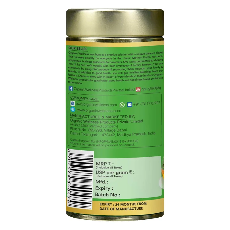 Organic Wellness Tulsi Green Tea Premium – Certified Organic – Rich in Antioxidants, Weight Management – 100 g Tin thumbnail