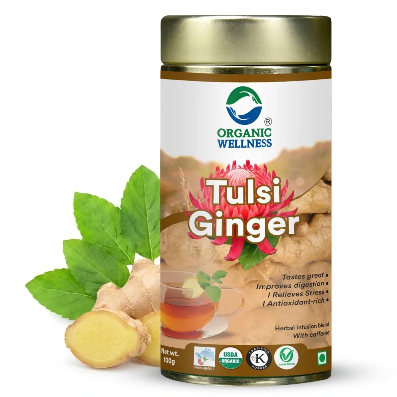 Organic Wellness Tulsi Ginger Tea – Digestive Support – Immunity Booster – 100 g Tin