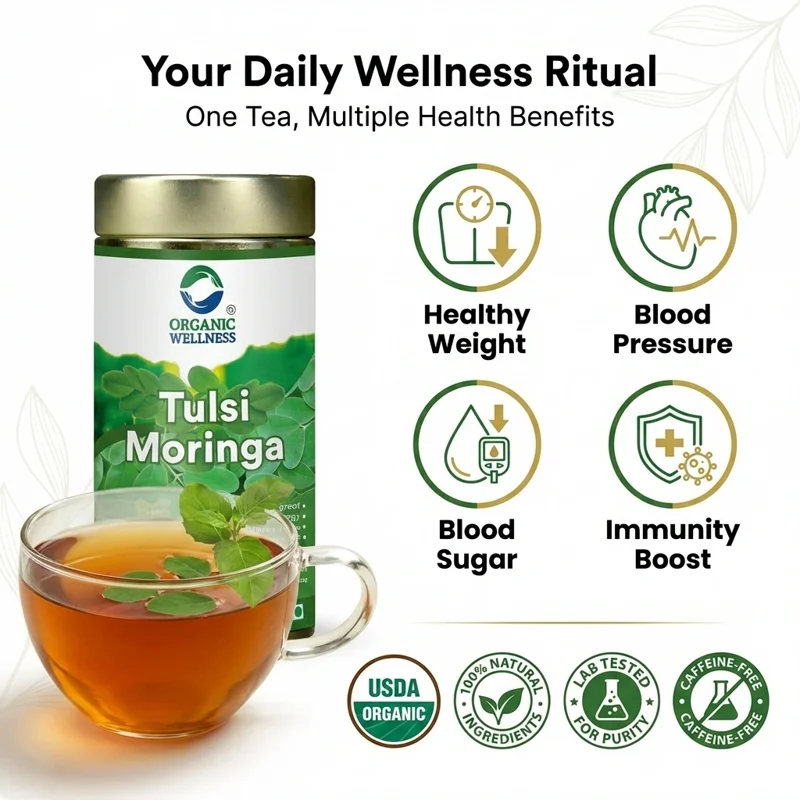 Organic Wellness Tulsi Moringa Tea – Rich in Nutrients – Immunity Booster – 100 g Tin thumbnail