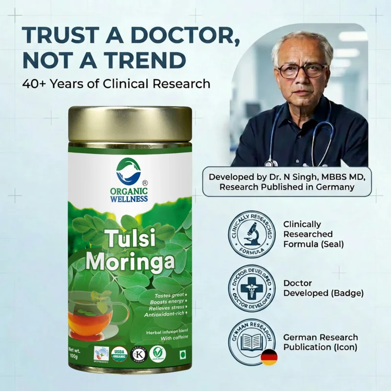 Organic Wellness Tulsi Moringa Tea – Rich in Nutrients – Immunity Booster – 100 g Tin thumbnail