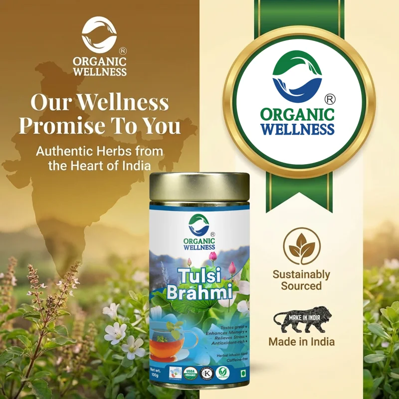 Organic Wellness Tulsi Brahmi Tea – Memory & Focus – Stress Relief – 100 g Tin thumbnail