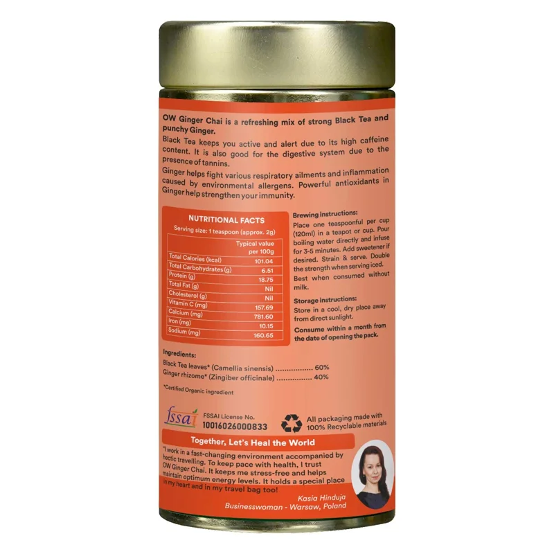 Organic Wellness Ginger Chai Tea – Warming Spiced Tea – Digestive Support – 100 g Tin thumbnail