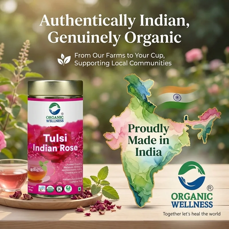 Organic Wellness Tulsi Indian Rose Tea – Certified Organic – Rich in Antioxidants, Good for Skin – 100 g Tin thumbnail