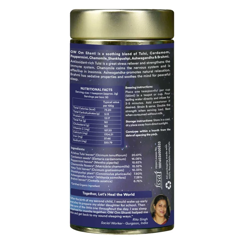 Organic Wellness Om Shanti Tea – Calming & Relaxing – Stress Relief – 100 g Tin thumbnail