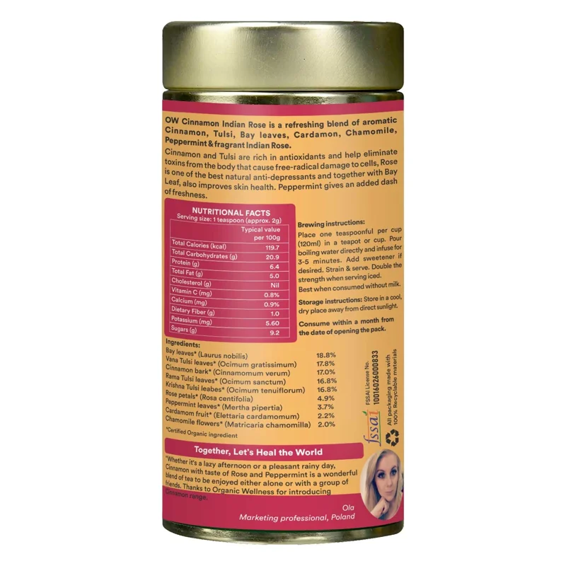 Organic Wellness Cinnamon Indian Rose Tea – Fragrant & Soothing – 100 g Tin thumbnail