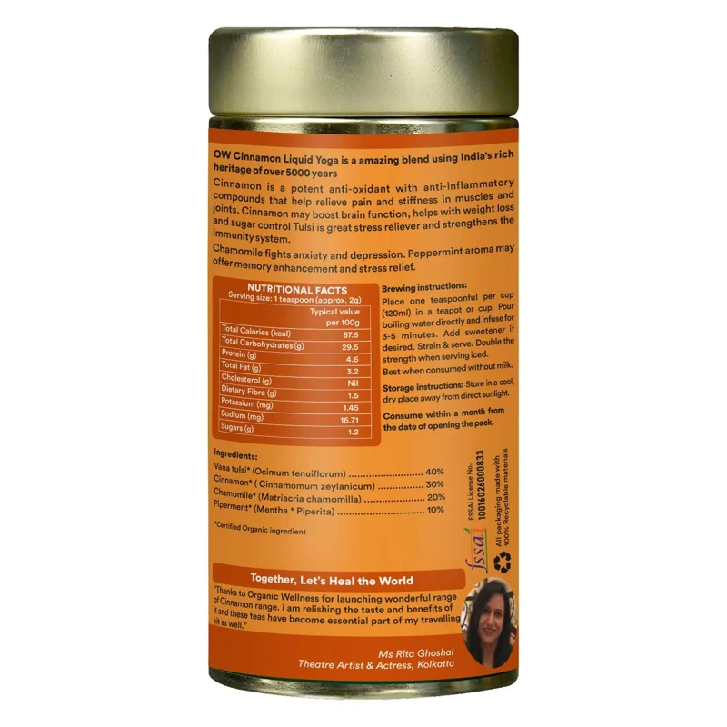 Organic Wellness Cinnamon Liquid Yoga Tea – Certified Organic – Calming & Balancing – 100 g Tin thumbnail