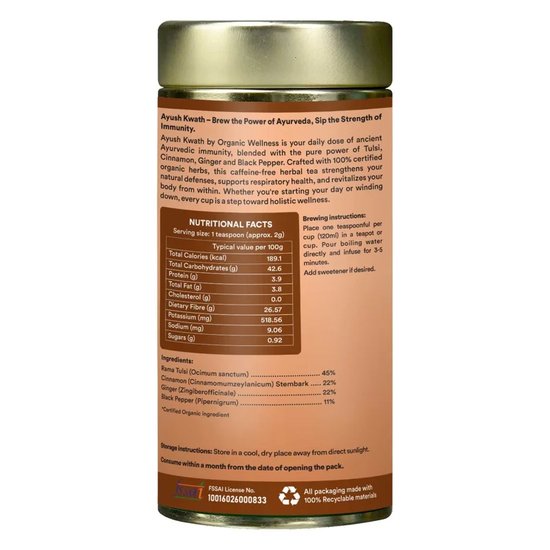 Organic Wellness Ayush Kwath Tea – AYUSH Ministry Formulation – Immunity Booster – 100 g Tin thumbnail