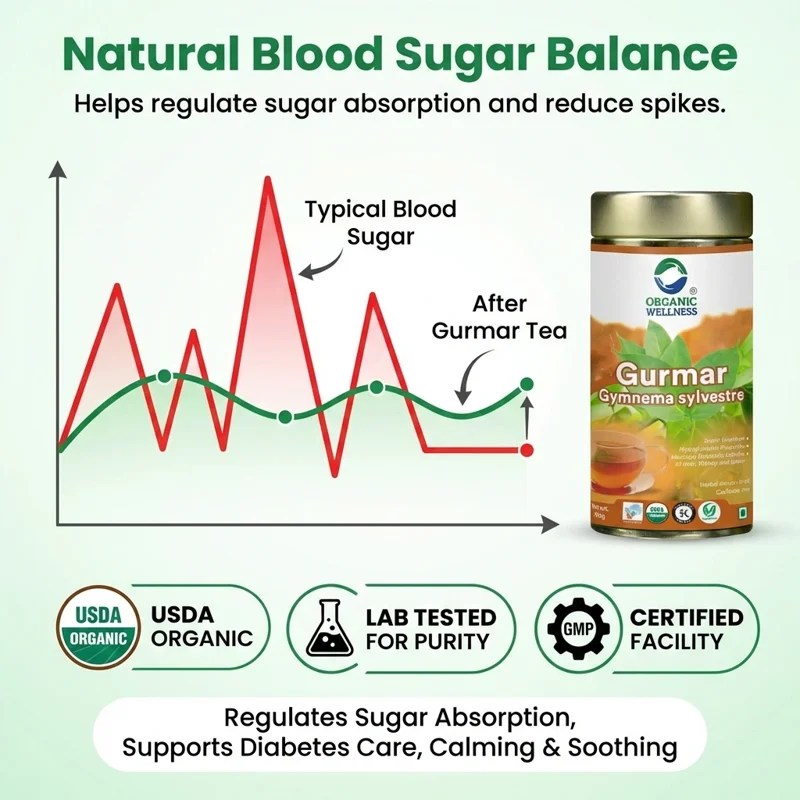 Organic Wellness Gurmaar Gymnema Sylvestre Tea – Certified Organic – Blood Sugar Support – 100 g Tin thumbnail