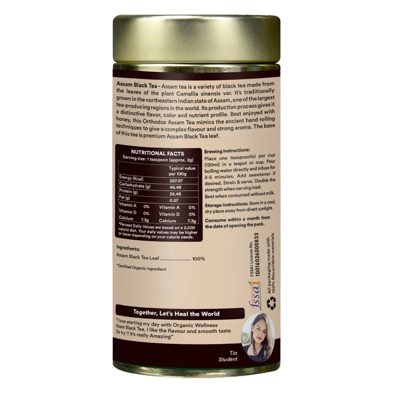 Organic Wellness Assam Black Tea – Full-Bodied & Malty – Enhances Immunity – 100 g Tin thumbnail