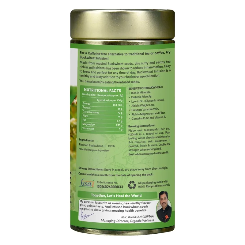 Organic Wellness Buckwheat Tea – Certified Organic – Antioxidant Rich, Caffeine Free – 100 g Tin thumbnail