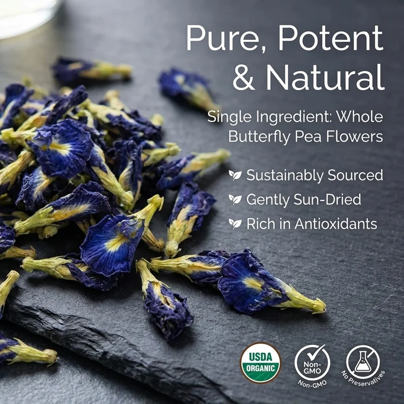 Organic Wellness Butterfly Pea Flower Tea – Caffeine Free – Memory Boosting, Stress Relief – 50 g Tin thumbnail