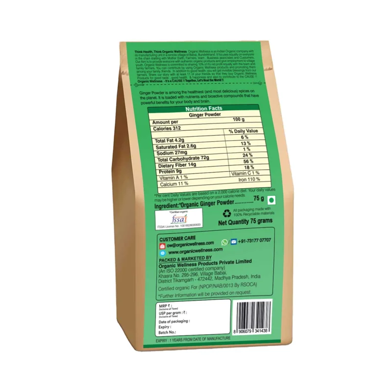 Organic Wellness Ginger Powder – Certified Organic – Super Spice, Digestive Support – 75 g thumbnail