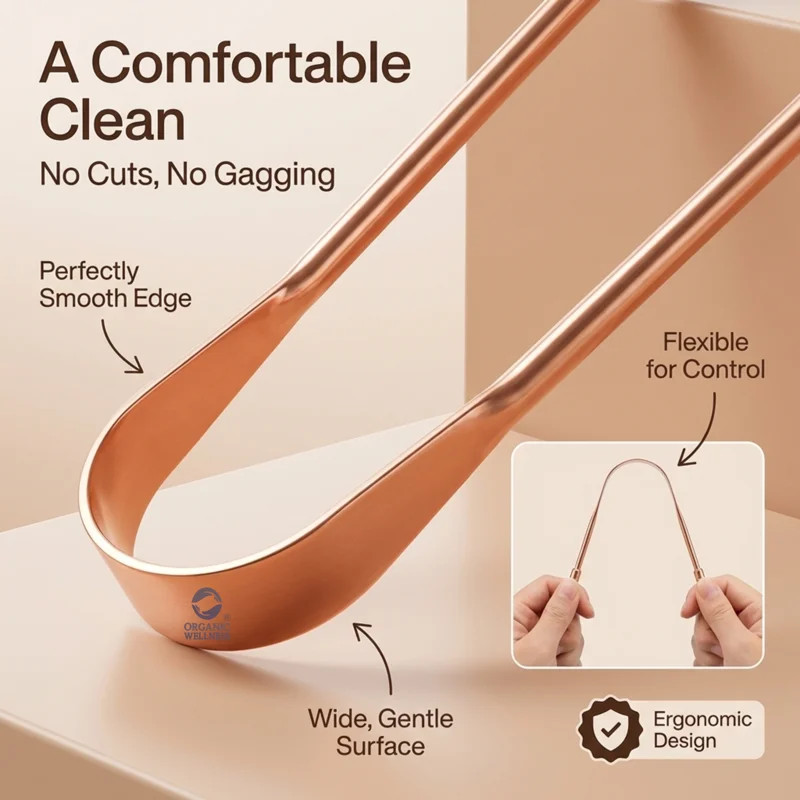Organic Wellness Pure Copper Tongue Cleaner – Anti-Microbial – Comfortable & Flexible Handle thumbnail