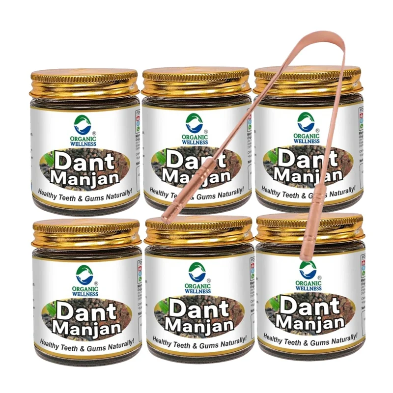Organic Wellness Dant Manjan – Pack of 6 x 50 g – Free Copper Tongue Cleaner thumbnail
