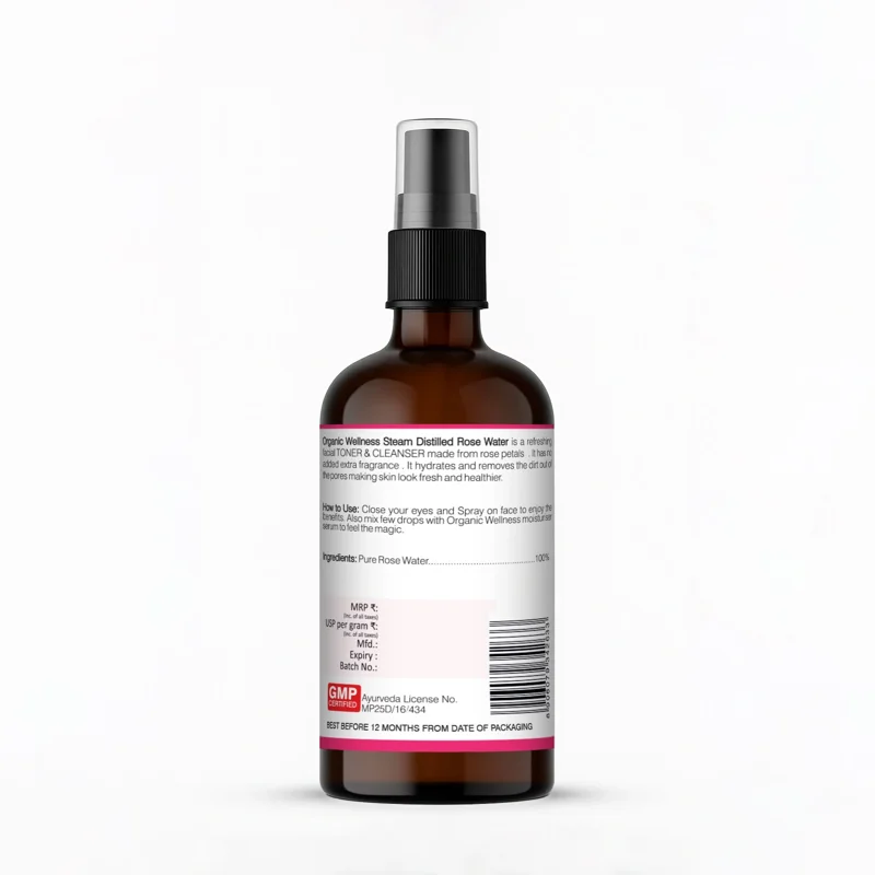 Organic Wellness Rose Water Gentle Cleanser – Spray Pump – Toner & Refresher – 100 ml thumbnail