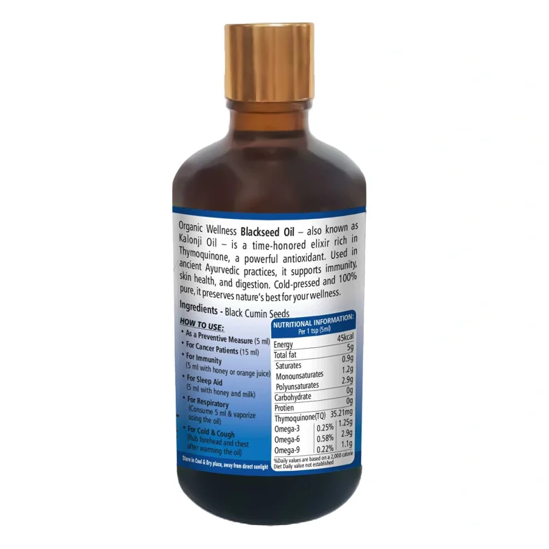 Organic Wellness Blackseed Oil (Kalonji) – Certified Organic – Cold-Pressed, Immunity & Hair – 100 ml thumbnail