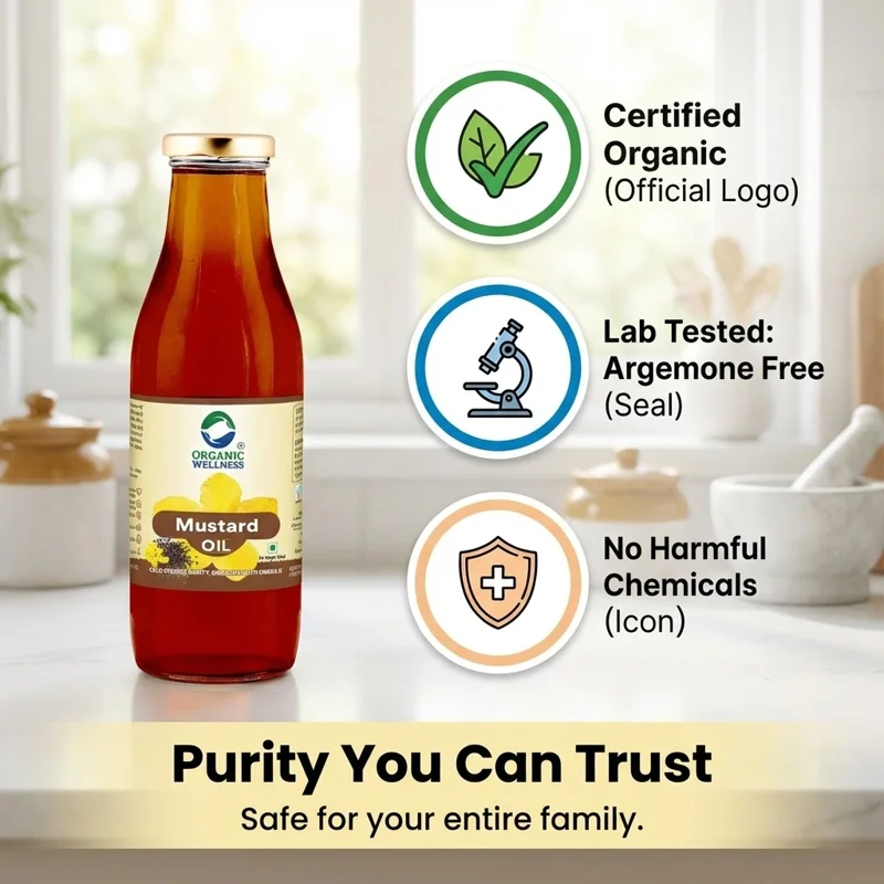 Organic Wellness Mustard Oil – Certified Organic, Kachi Ghani – Cold-Pressed, Rich in Omega-3 thumbnail