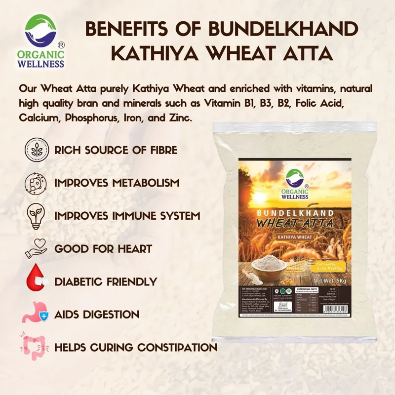 Organic Wellness Kathiya Wheat Atta – Emmer Wheat Flour – High Fiber & Diabetic Friendly – Certified Organic thumbnail
