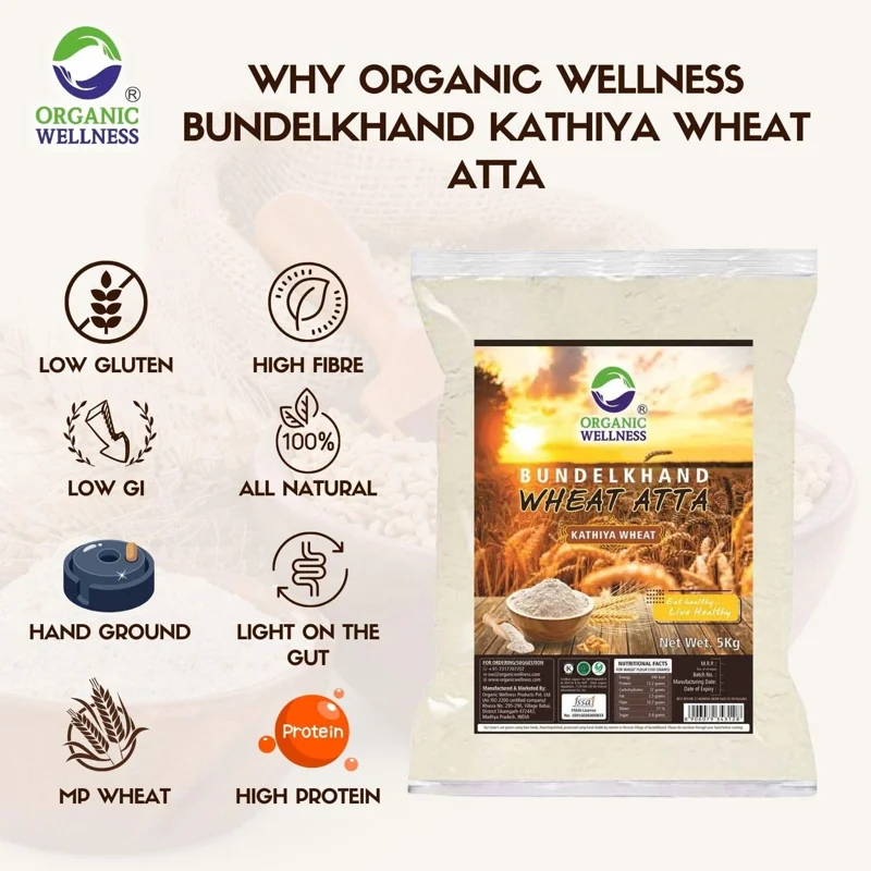 Organic Wellness Kathiya Wheat Atta – Emmer Wheat Flour – High Fiber & Diabetic Friendly – Certified Organic thumbnail