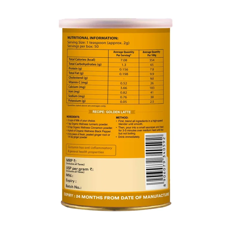 Organic Wellness Turmeric Powder – Certified Organic – 5% Curcumin, Anti-Inflammatory – 100 g thumbnail