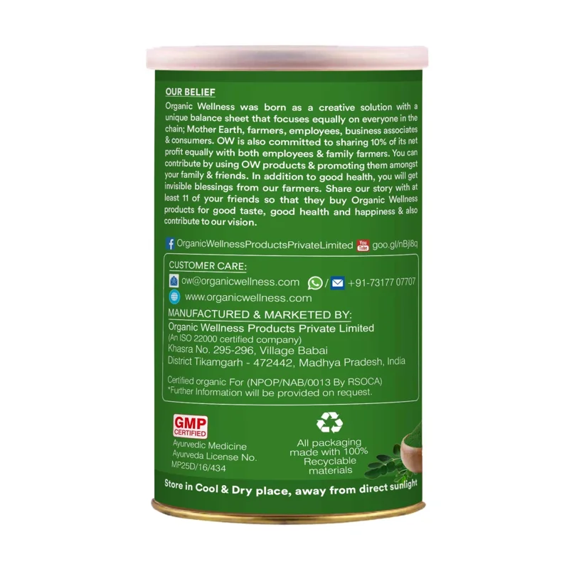 Organic Wellness Moringa Powder (Sahjan) – Certified Organic – Rich in 90+ Nutrients, Superfood – 100 g thumbnail