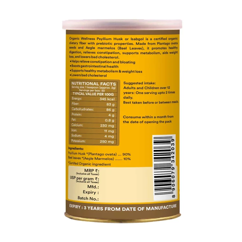 Organic Wellness Psyllium Husk (Isabgol) Powder – Digestive Fiber – 100 g thumbnail